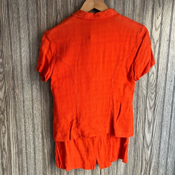 VTG 90’s Neon Orange Diamond Rhinestone Button Down Blazer Mini Skirt Suit Set - Picture 5 of 7